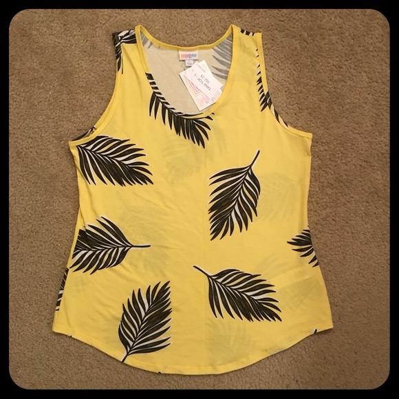 LuLaRoe Yellow Tank Top With Black Feather Print - Picture 1 of 6